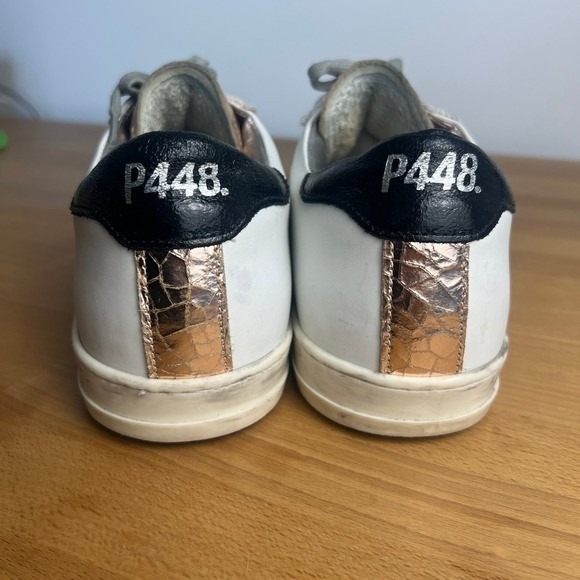 P448 John Rose Gold Low Top White Leather Sneakers 43 - Picture 8 of 12